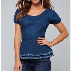 Bebe puff sleeve denim peplum top